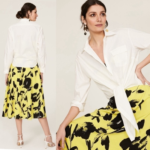 OSMAN YOUSEFZADA Tie Front Cargo Long Sleeve Cotton Button Down Cropped Blouse M - Picture 2 of 6